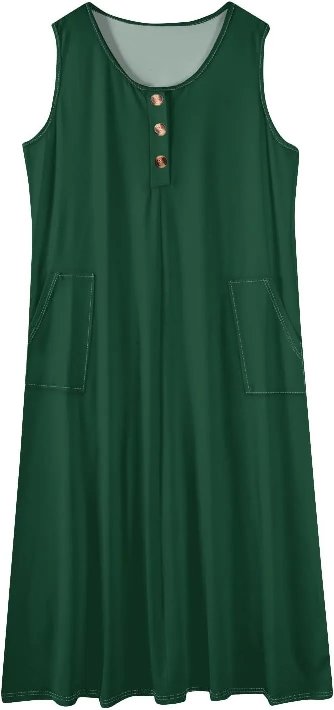 Sun Dresses for Women 2025 Vacation Summer Boho Beach Casual Empire Waist A-Line Midi Flowy Sundresses with Pockets