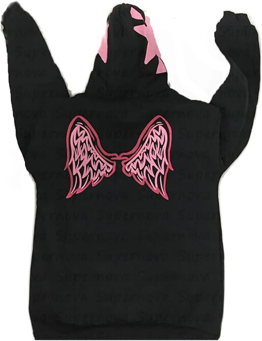 Sunwittafy Y2k Hoodie Men Women Letter Graphic Zip Up Hoodie Spiderweb Grunge Oversized Sweatshirt Sweater Demon Jacket