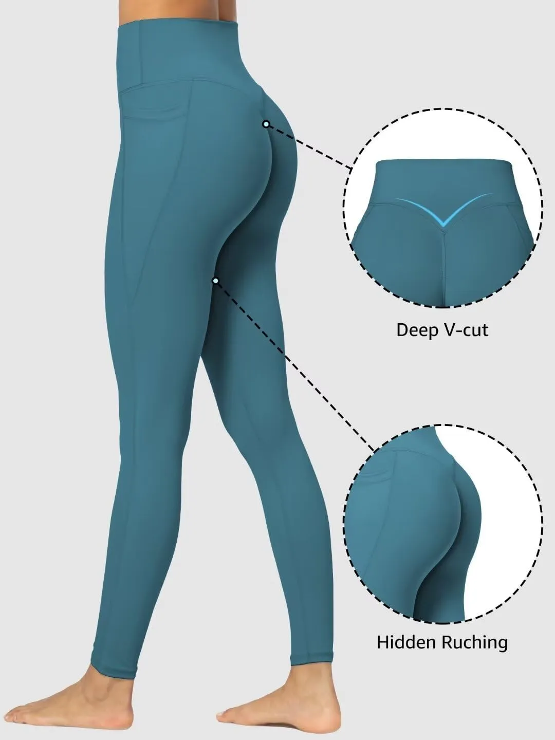Sunzfly Invisible Butt Scrunch Workout Leggings with Pockets for Women, No Front Seam Gym Yoga Pants with Tummy Control