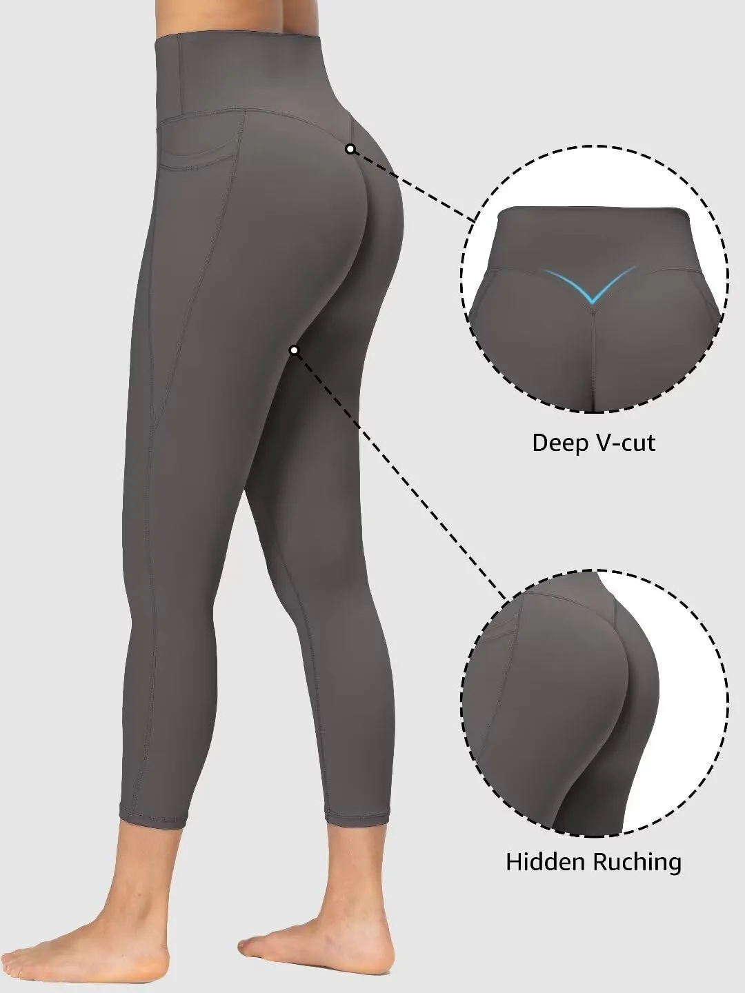 Sunzfly Invisible Butt Scrunch Workout Leggings with Pockets for Women, No Front Seam Gym Yoga Pants with Tummy Control