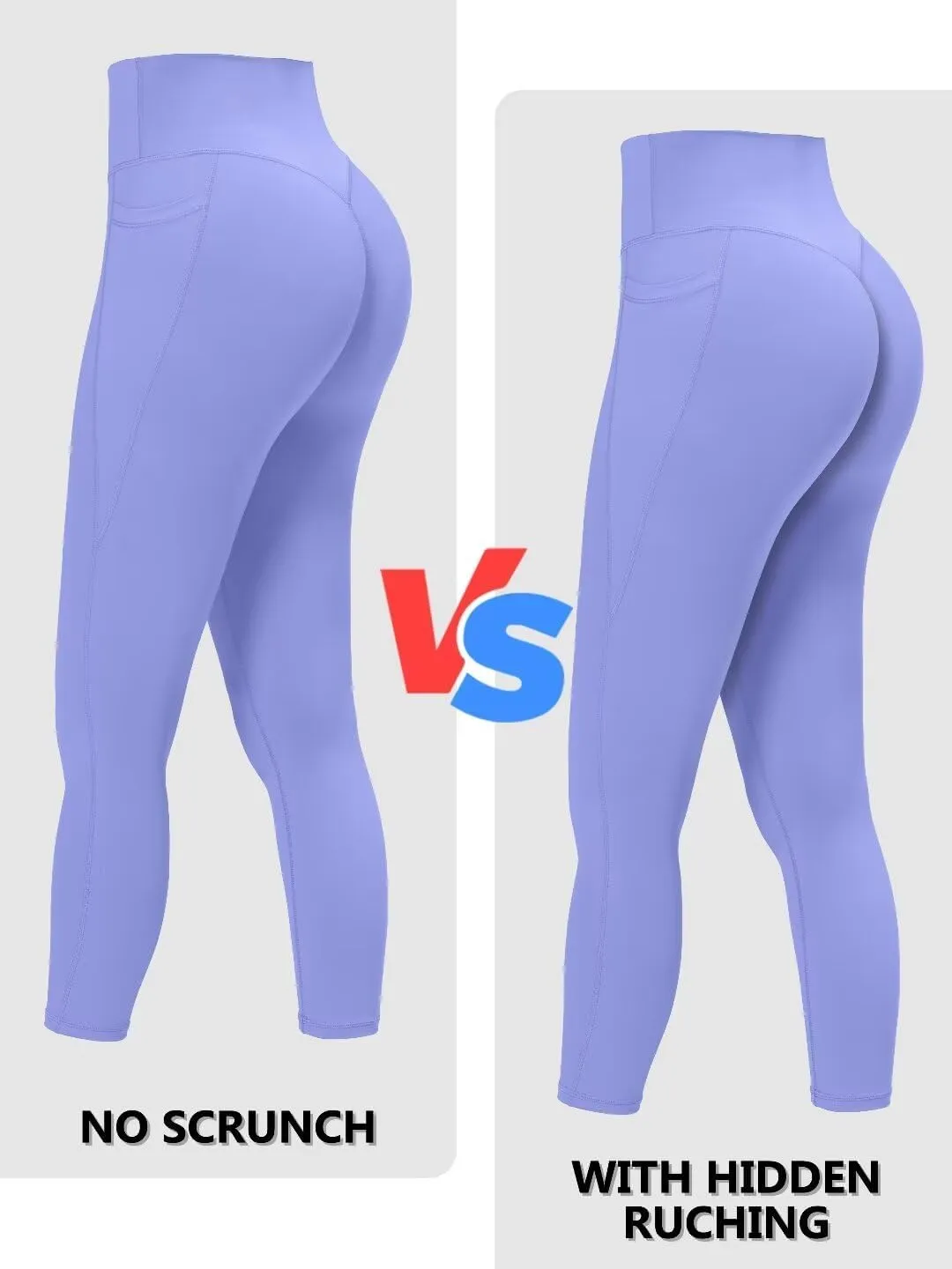 Sunzfly Invisible Butt Scrunch Workout Leggings with Pockets for Women, No Front Seam Gym Yoga Pants with Tummy Control