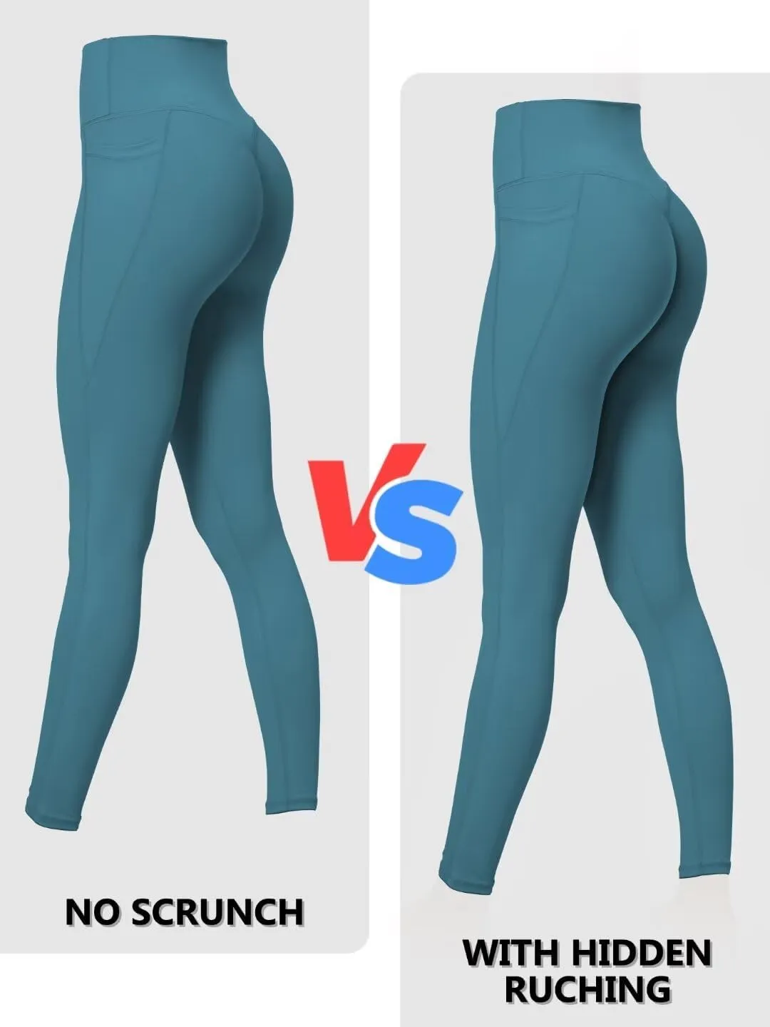 Sunzfly Invisible Butt Scrunch Workout Leggings with Pockets for Women, No Front Seam Gym Yoga Pants with Tummy Control