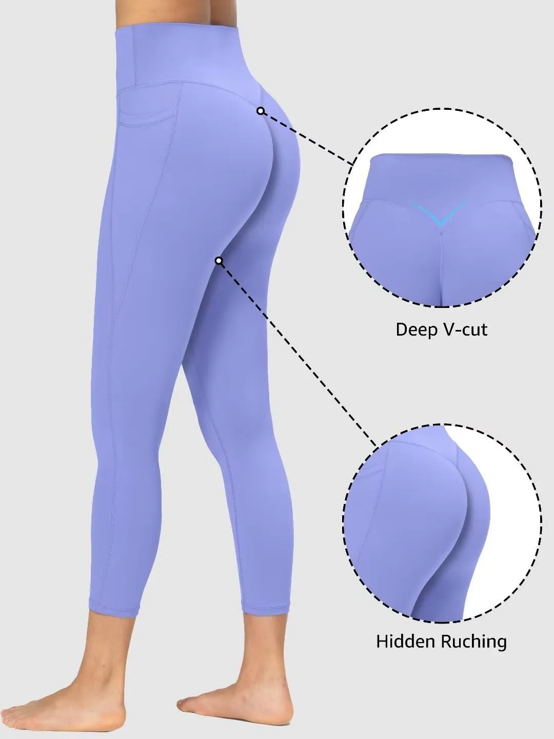 Sunzfly Invisible Butt Scrunch Workout Leggings with Pockets for Women, No Front Seam Gym Yoga Pants with Tummy Control
