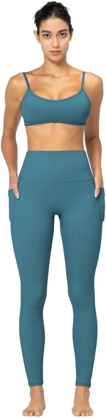 Sunzfly Invisible Butt Scrunch Workout Leggings with Pockets for Women, No Front Seam Gym Yoga Pants with Tummy Control