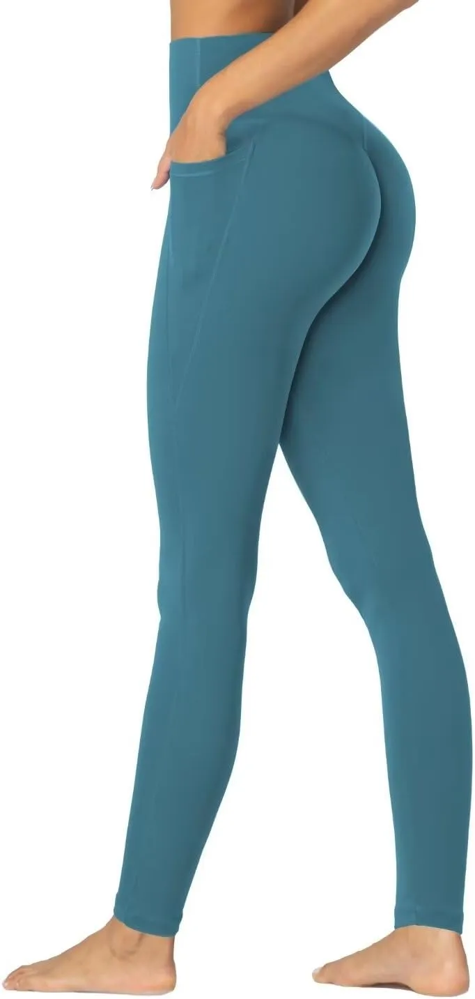 Sunzfly Invisible Butt Scrunch Workout Leggings with Pockets for Women, No Front Seam Gym Yoga Pants with Tummy Control