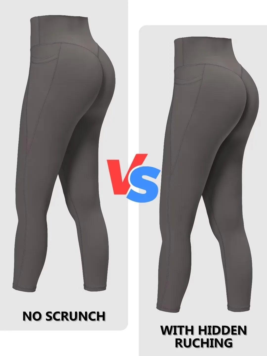 Sunzfly Invisible Butt Scrunch Workout Leggings with Pockets for Women, No Front Seam Gym Yoga Pants with Tummy Control