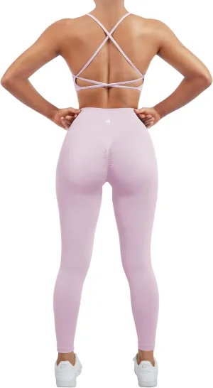 SUUKSESS Women Seamless Workout Sets Strappy Sports Bra High Waist Booty Leggings Outfits