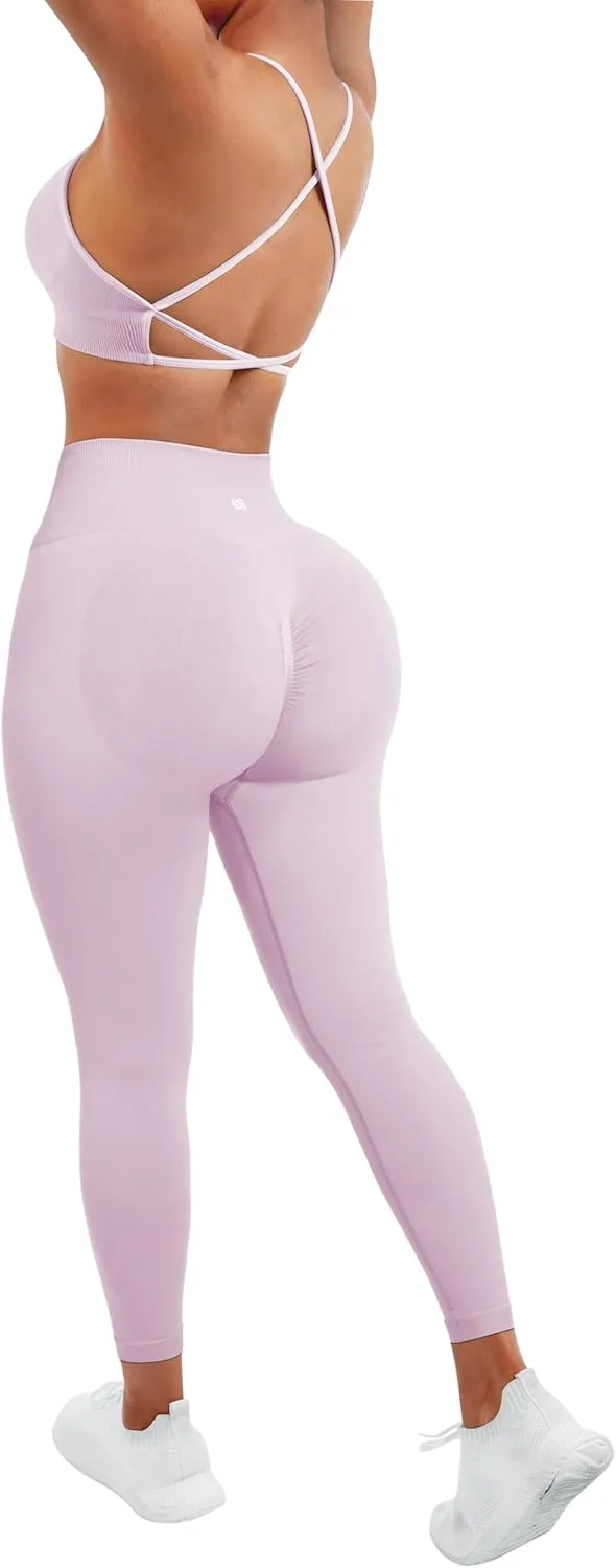SUUKSESS Women Seamless Workout Sets Strappy Sports Bra High Waist Booty Leggings Outfits