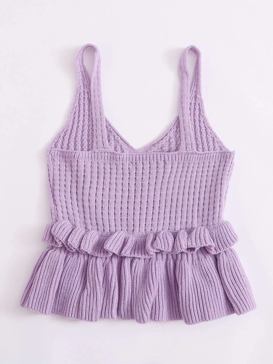 SweatyRocks Women's Casual Spaghetti Strap Ruffle Hem Peplum Cropped Knit Sweater