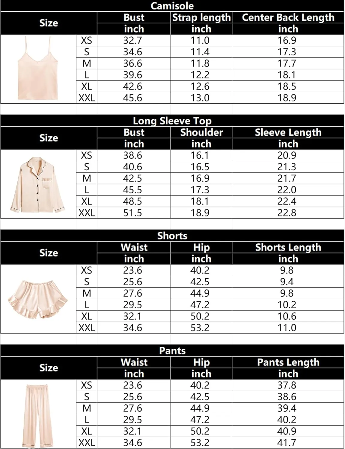 SWOMOG Womens Silk Satin Pajamas Sets 4pcs Loungewear Sexy Cami Shorts Set Button Down Long Sleeve Pjs Sleepwear