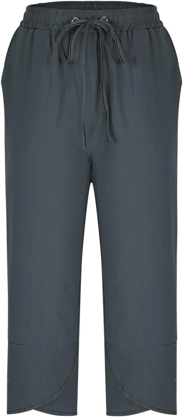 TANGNADE Womens Cotton Linen Wide Leg Capris Pants Casual Loose Beach Summer Ladies Capri Travel Boho Trouser