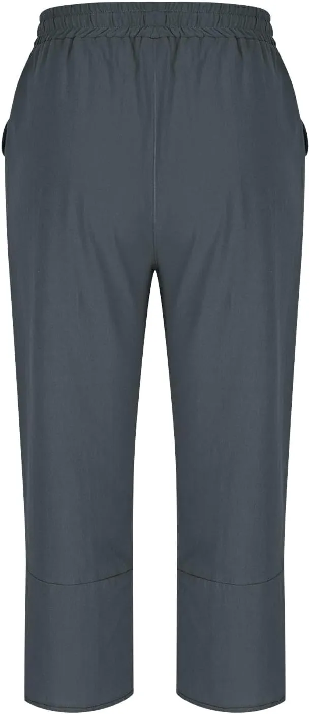 TANGNADE Womens Cotton Linen Wide Leg Capris Pants Casual Loose Beach Summer Ladies Capri Travel Boho Trouser