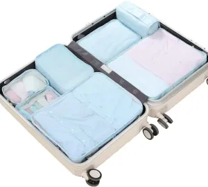 Travel Packing Cubes 7 Set, JJ POWER Luggage Organizers with toiletry kit shoe bag (Blue)