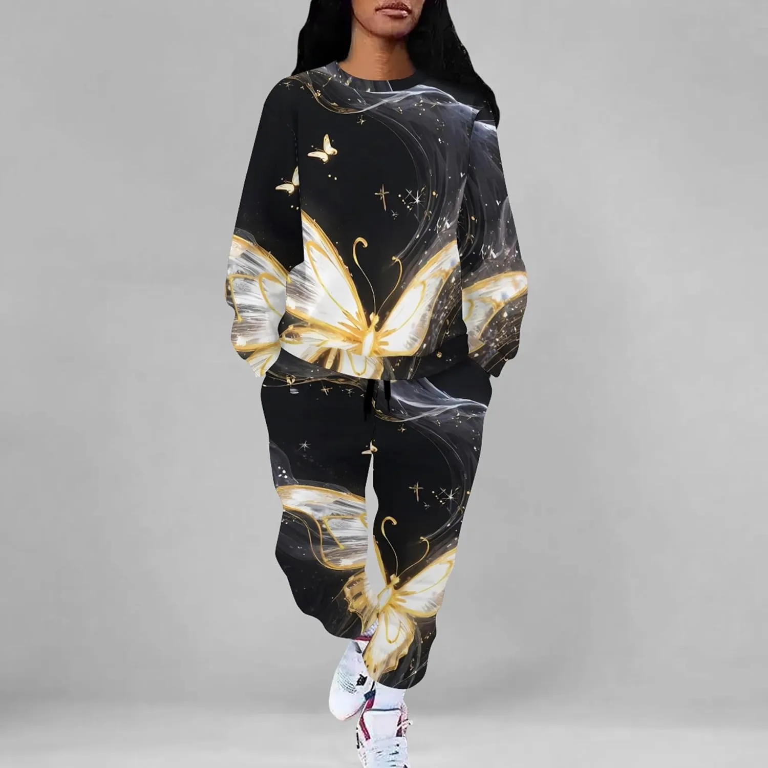 Two Piece Outfits for Women Lounge Sets Casual Travel Sweatsuits Long Sleeve Pullover And Long Pants Loungewear Matching Sets