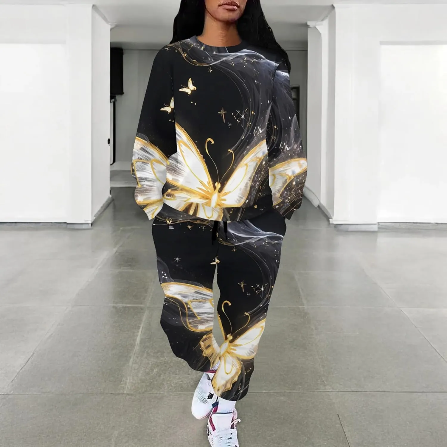 Two Piece Outfits for Women Lounge Sets Casual Travel Sweatsuits Long Sleeve Pullover And Long Pants Loungewear Matching Sets