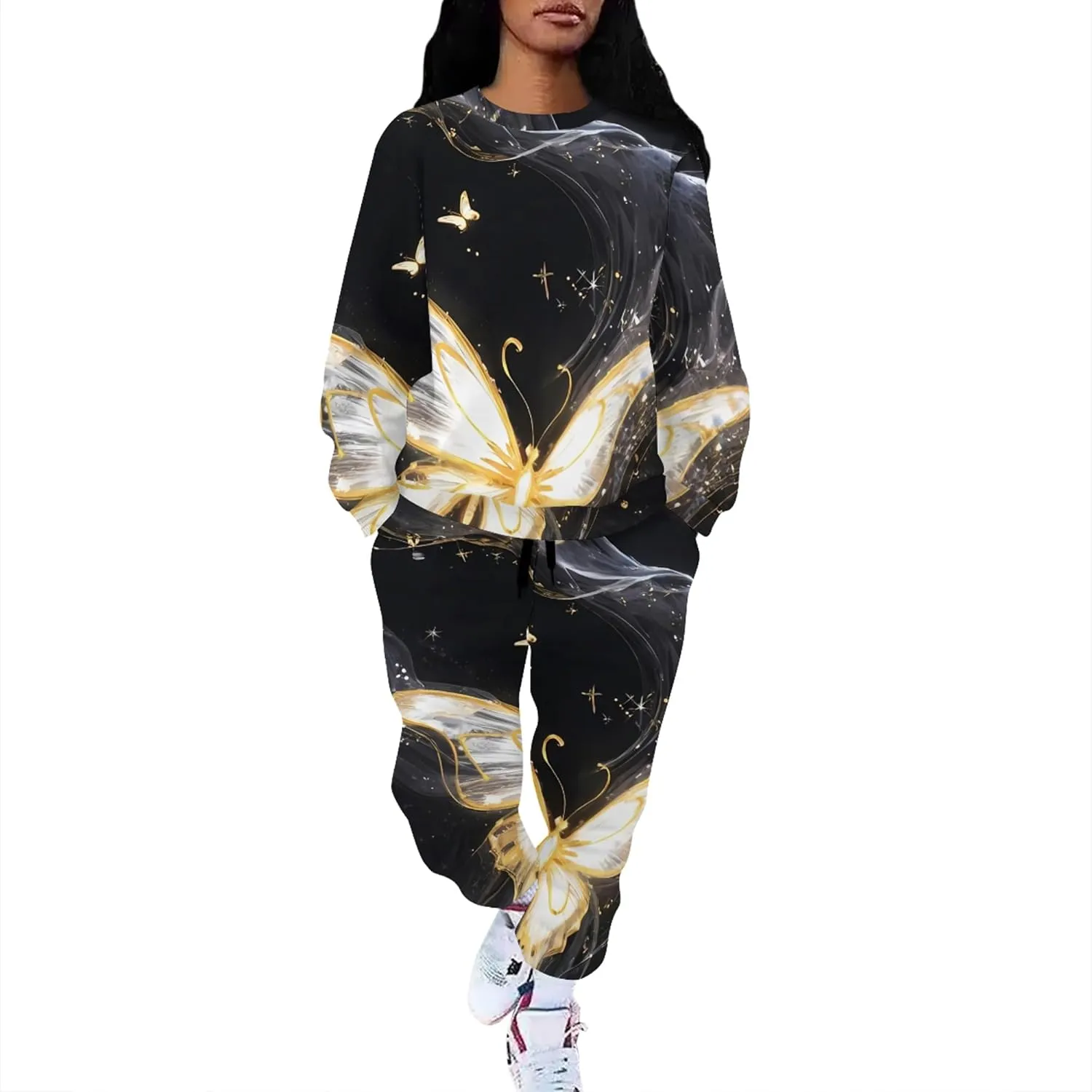 Two Piece Outfits for Women Lounge Sets Casual Travel Sweatsuits Long Sleeve Pullover And Long Pants Loungewear Matching Sets