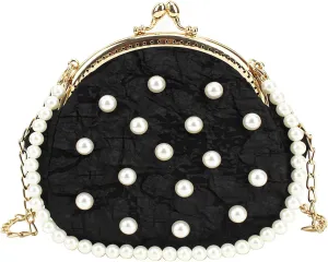 U Scinan Pearl Beaded Crossbody Purse Mini Shell Satchel Handbag Kiss Lock Evening Clutch for Women