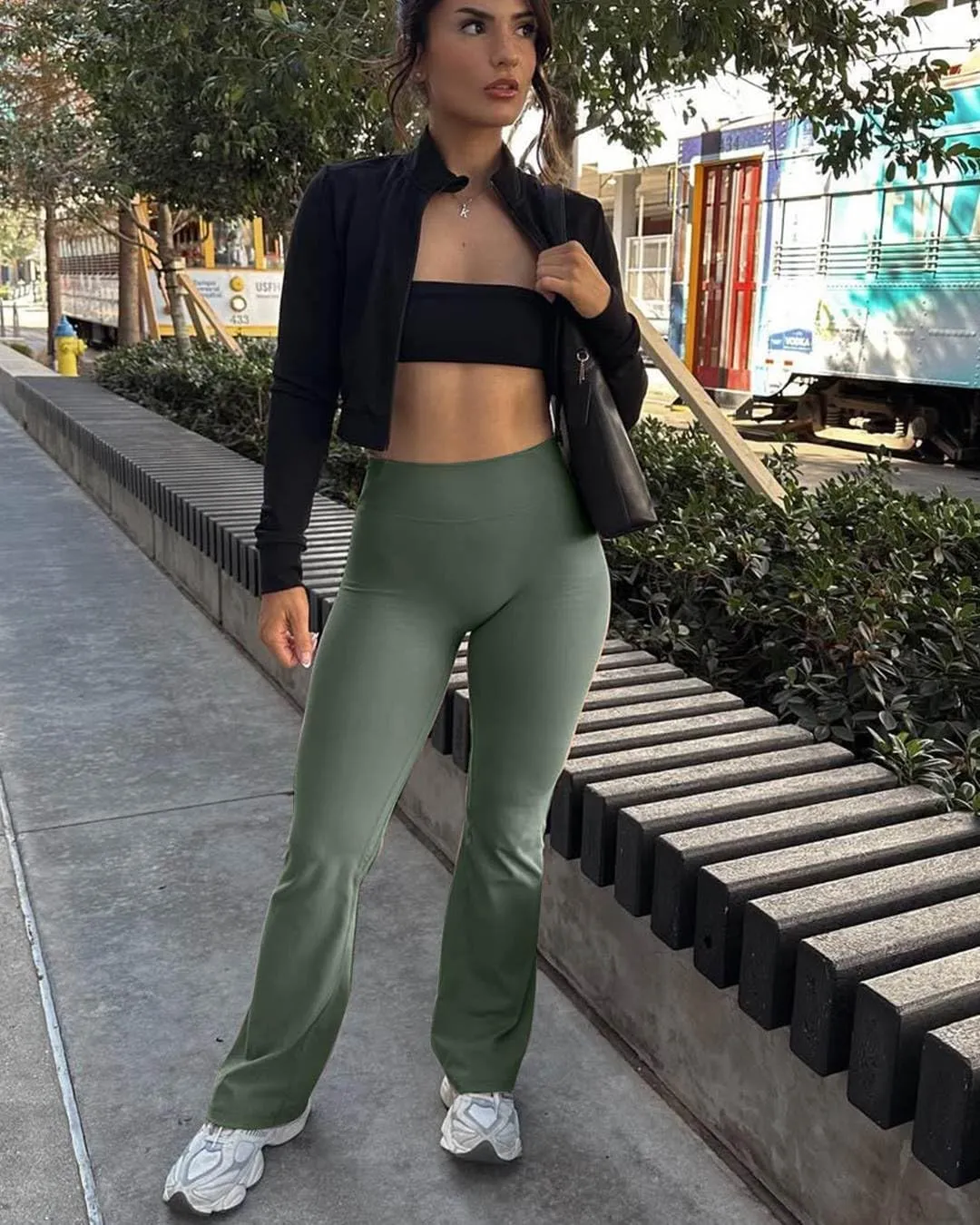 Unthewe High Waisted Flare Leggings for Women Tummy Control Butt Lifting Workout Yoga Wide Leg Pants