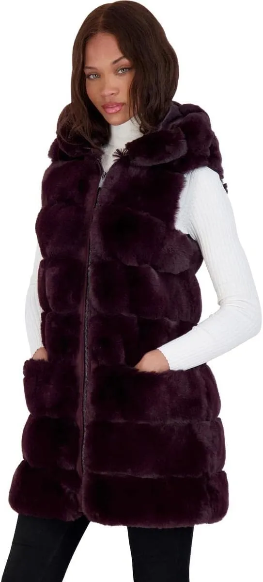 VIA SPIGA Women's Grooved Faux Fur Hooded Vest