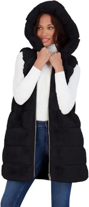 VIA SPIGA Women's Grooved Faux Fur Hooded Vest