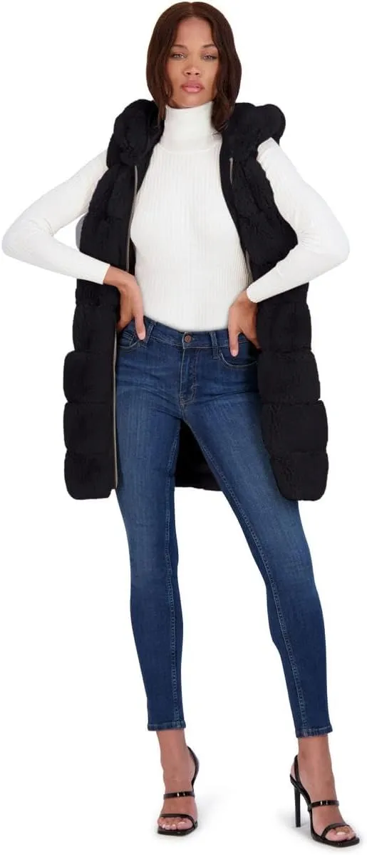 VIA SPIGA Women's Grooved Faux Fur Hooded Vest