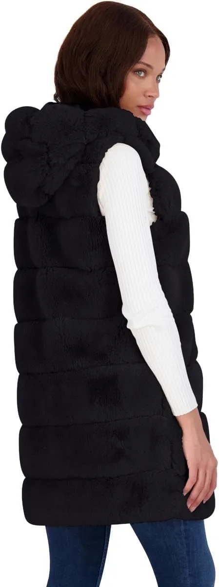 VIA SPIGA Women's Grooved Faux Fur Hooded Vest