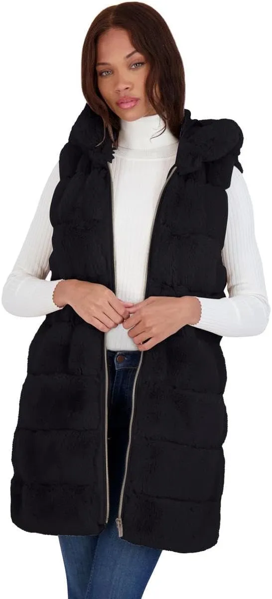 VIA SPIGA Women's Grooved Faux Fur Hooded Vest