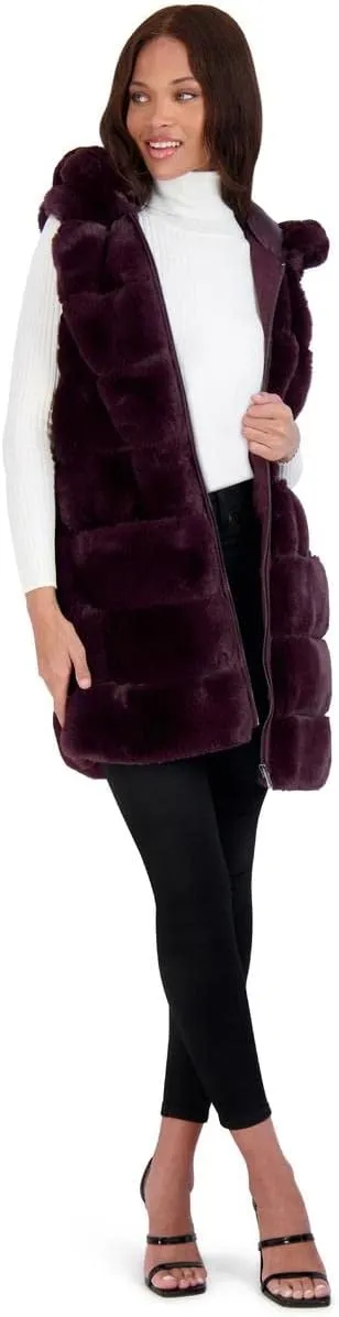 VIA SPIGA Women's Grooved Faux Fur Hooded Vest