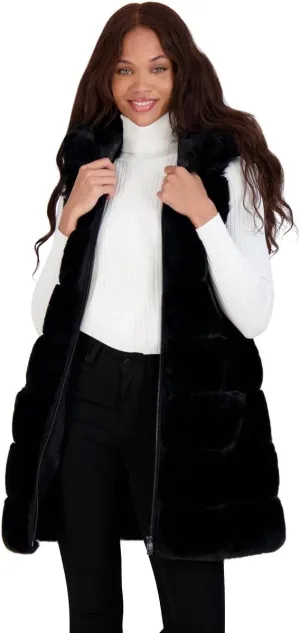 VIA SPIGA Women's Grooved Faux Fur Hooded Vest