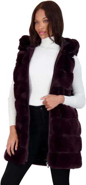 VIA SPIGA Women's Grooved Faux Fur Hooded Vest