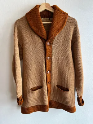 Vintage 1920/30s Shawl Collar Two-Tone Knit Wool Cardigan