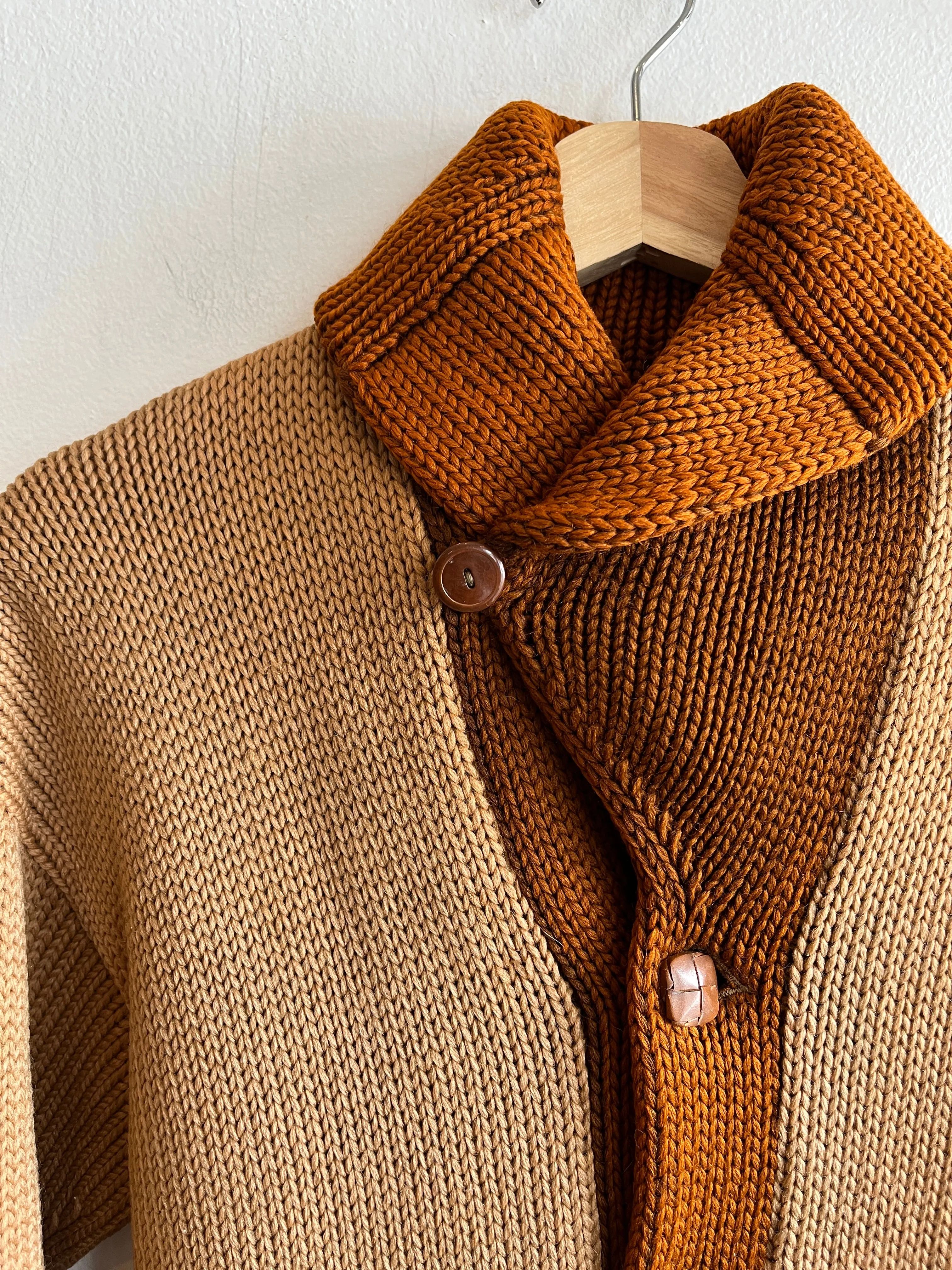 Vintage 1920/30s Shawl Collar Two-Tone Knit Wool Cardigan