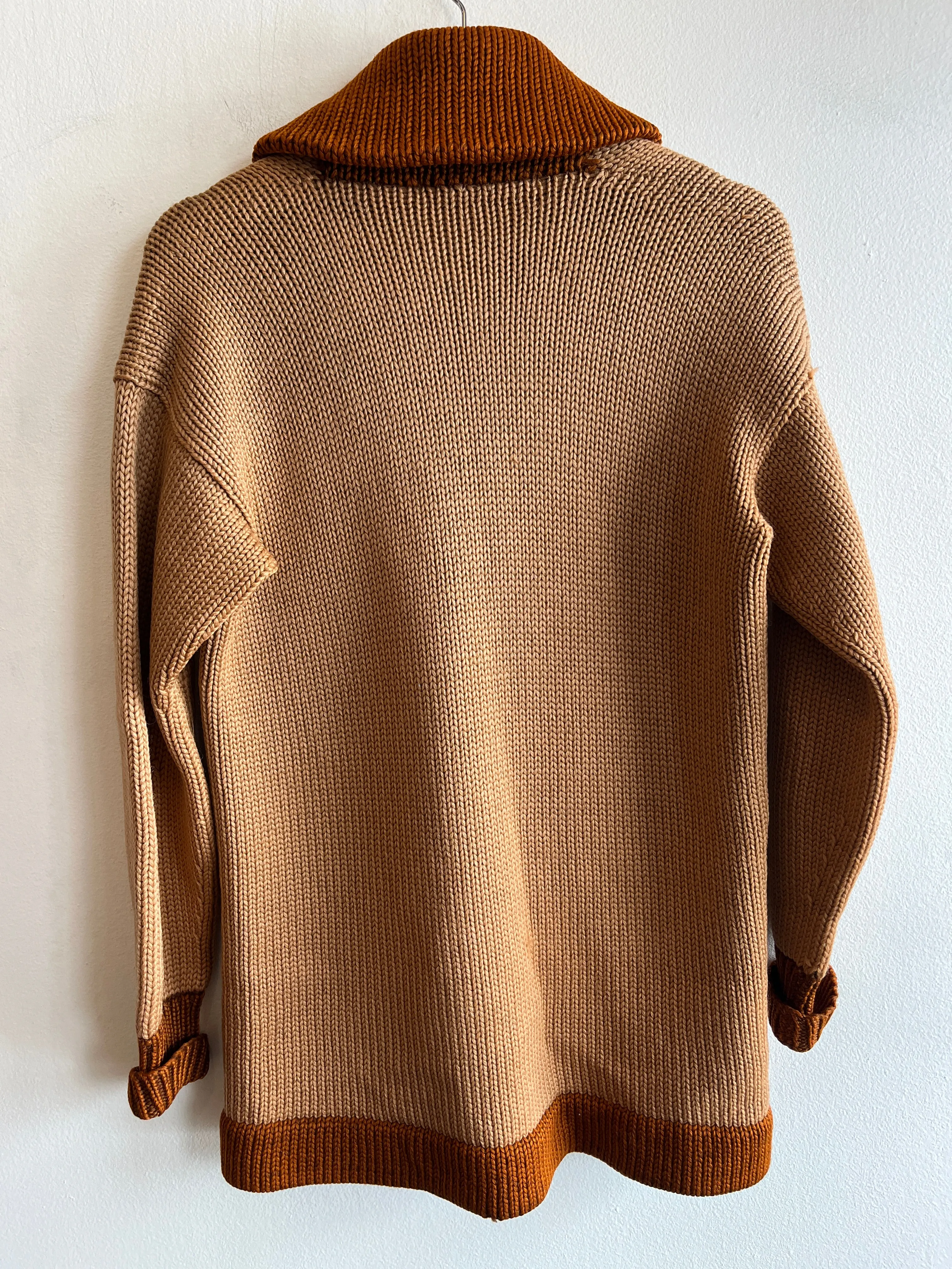 Vintage 1920/30s Shawl Collar Two-Tone Knit Wool Cardigan
