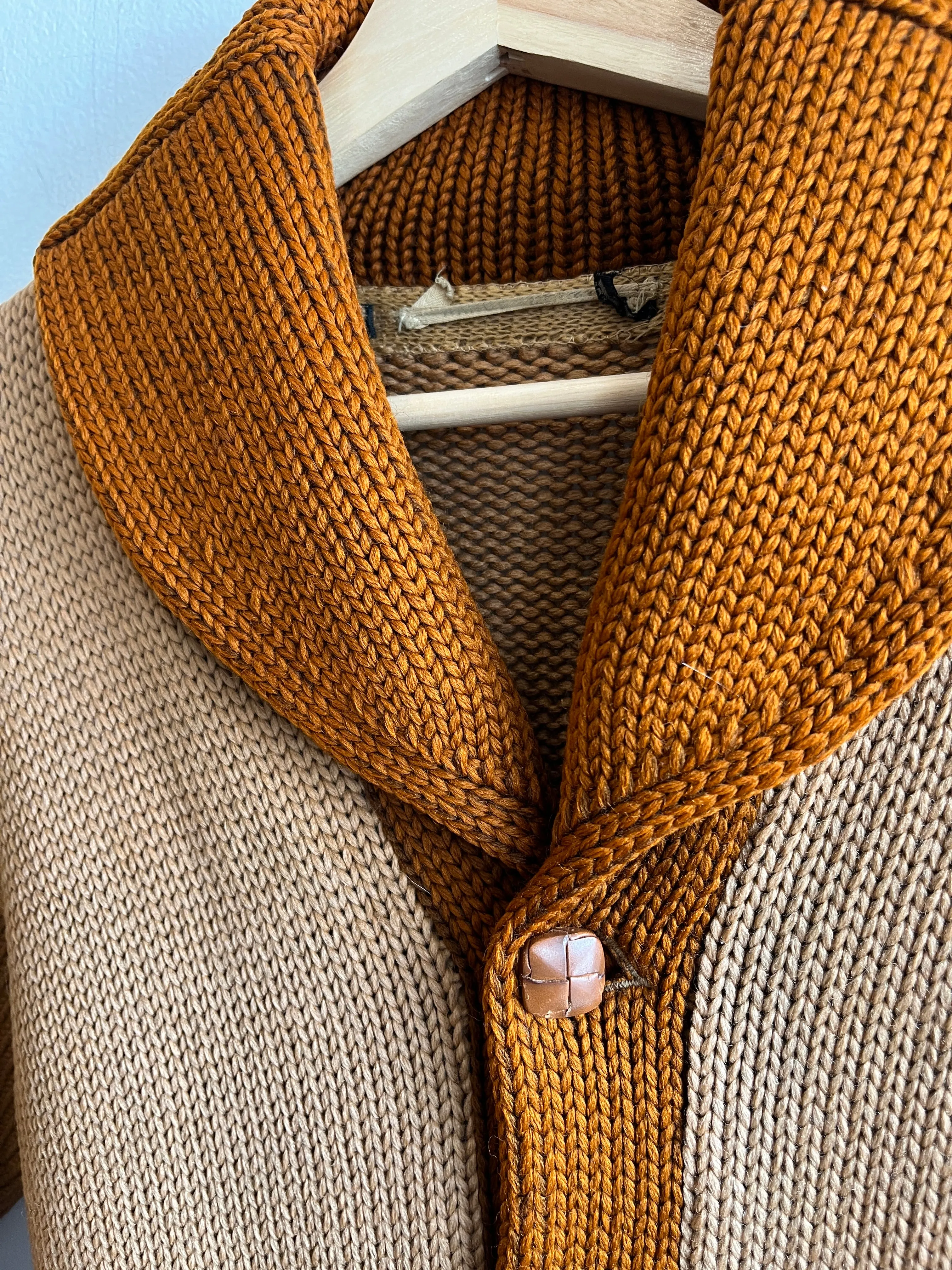 Vintage 1920/30s Shawl Collar Two-Tone Knit Wool Cardigan