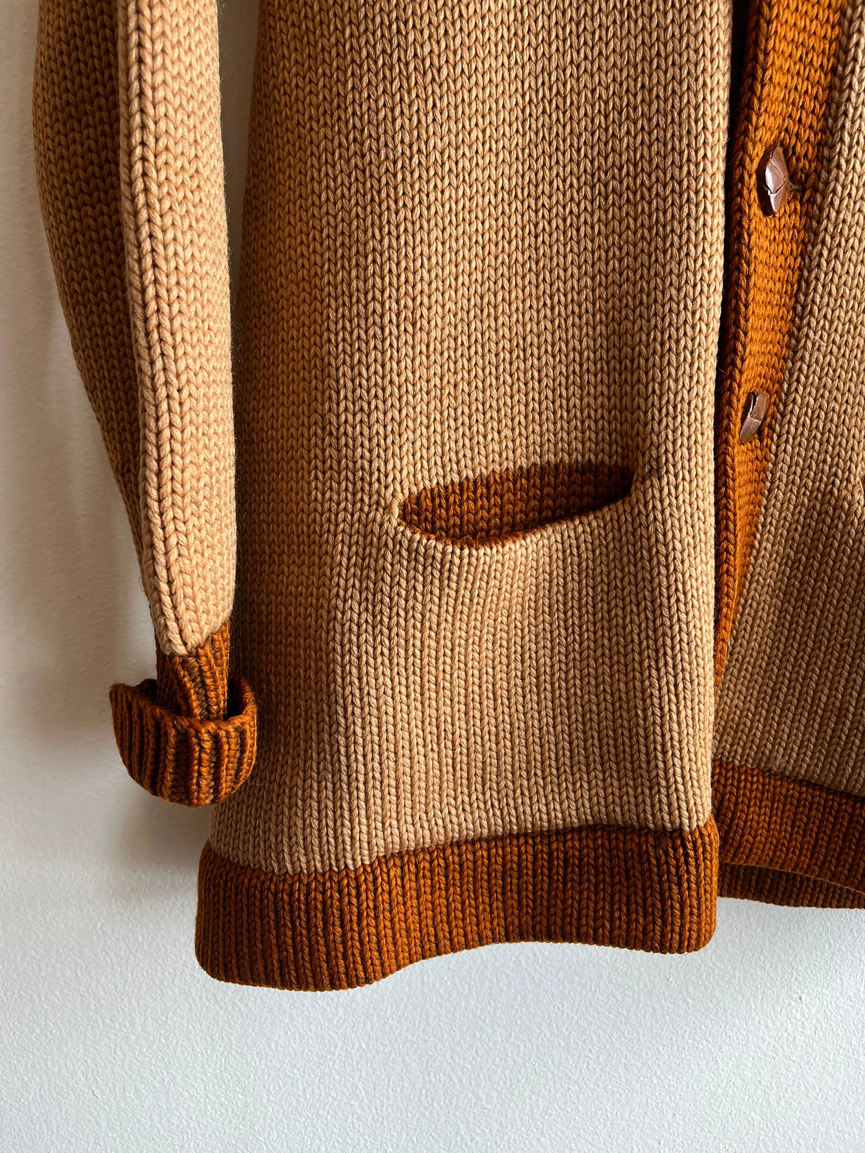Vintage 1920/30s Shawl Collar Two-Tone Knit Wool Cardigan