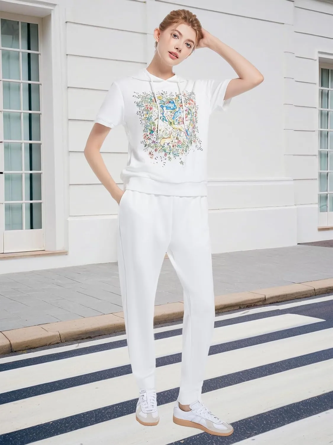 W JIANWANG Women's 2 Piece Lounge Sets for Women Tracksuit Sets Short Sleeve Sweatsuits for Women Travel Outfits