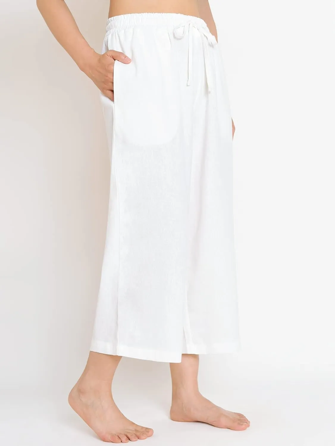 Weintee Women's Linen Capris Wide Leg Cropped Pants with Pockets