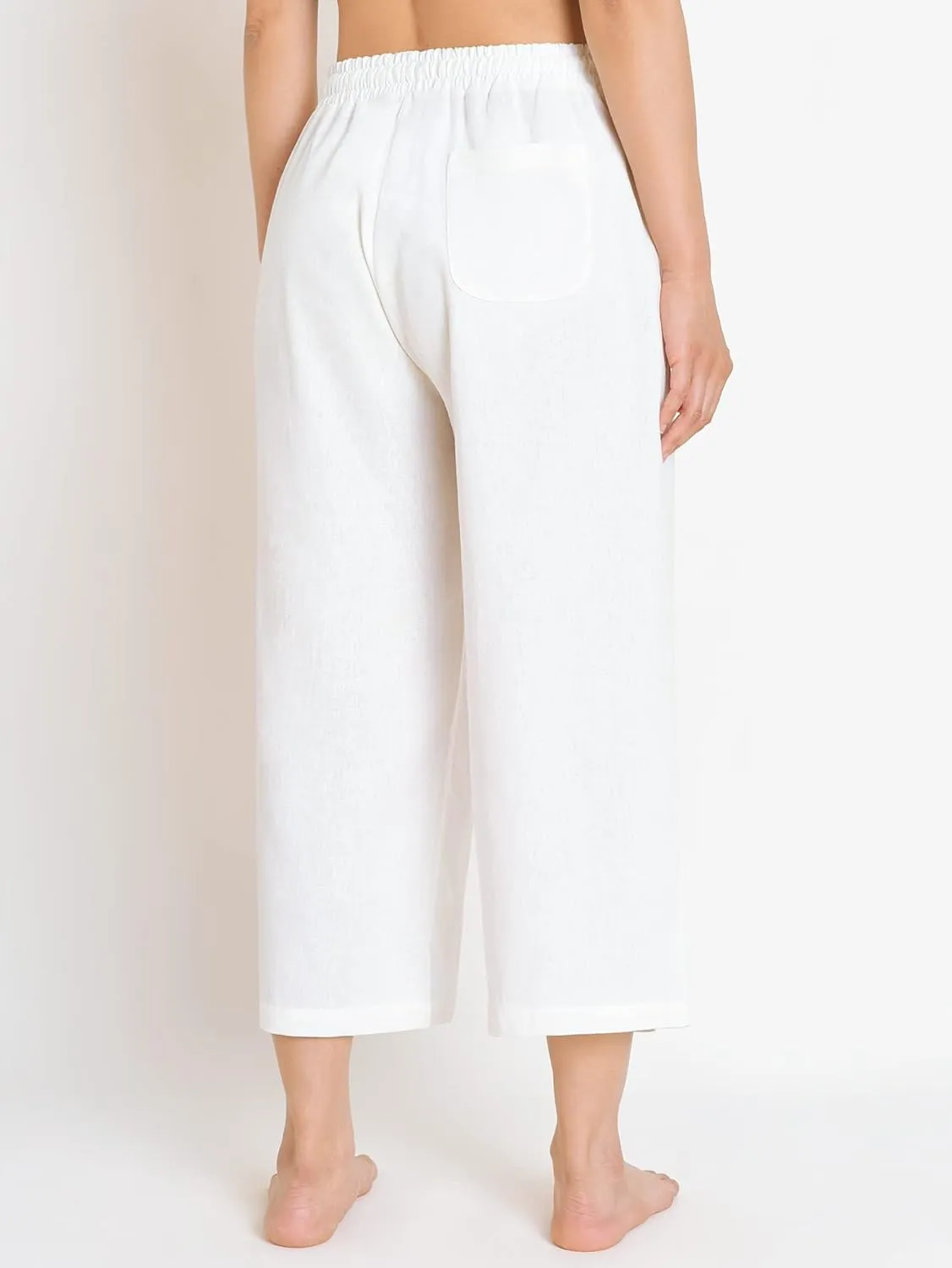 Weintee Women's Linen Capris Wide Leg Cropped Pants with Pockets