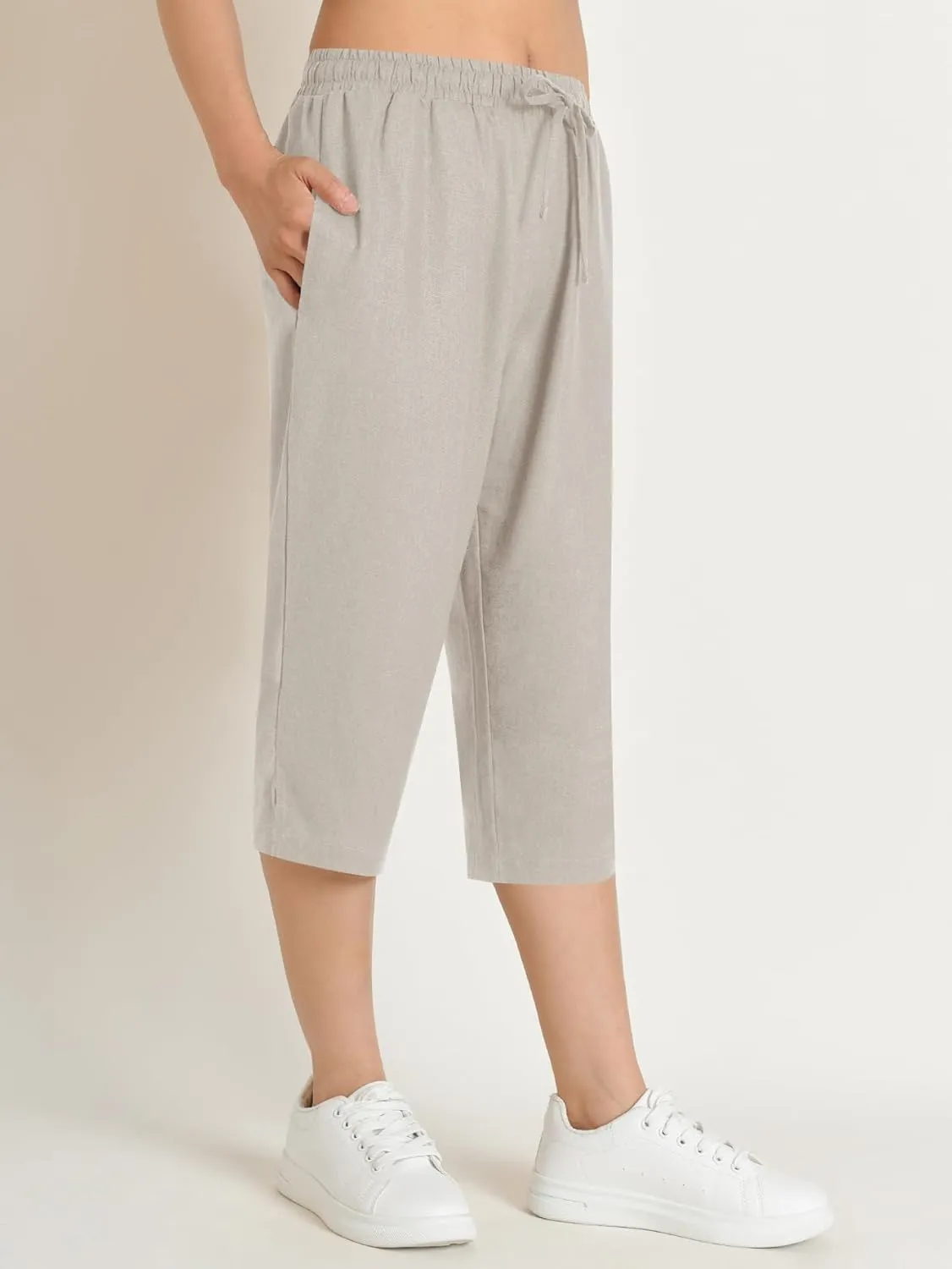 Weintee Women's Petite Linen Capris Capri Pants with Pockets