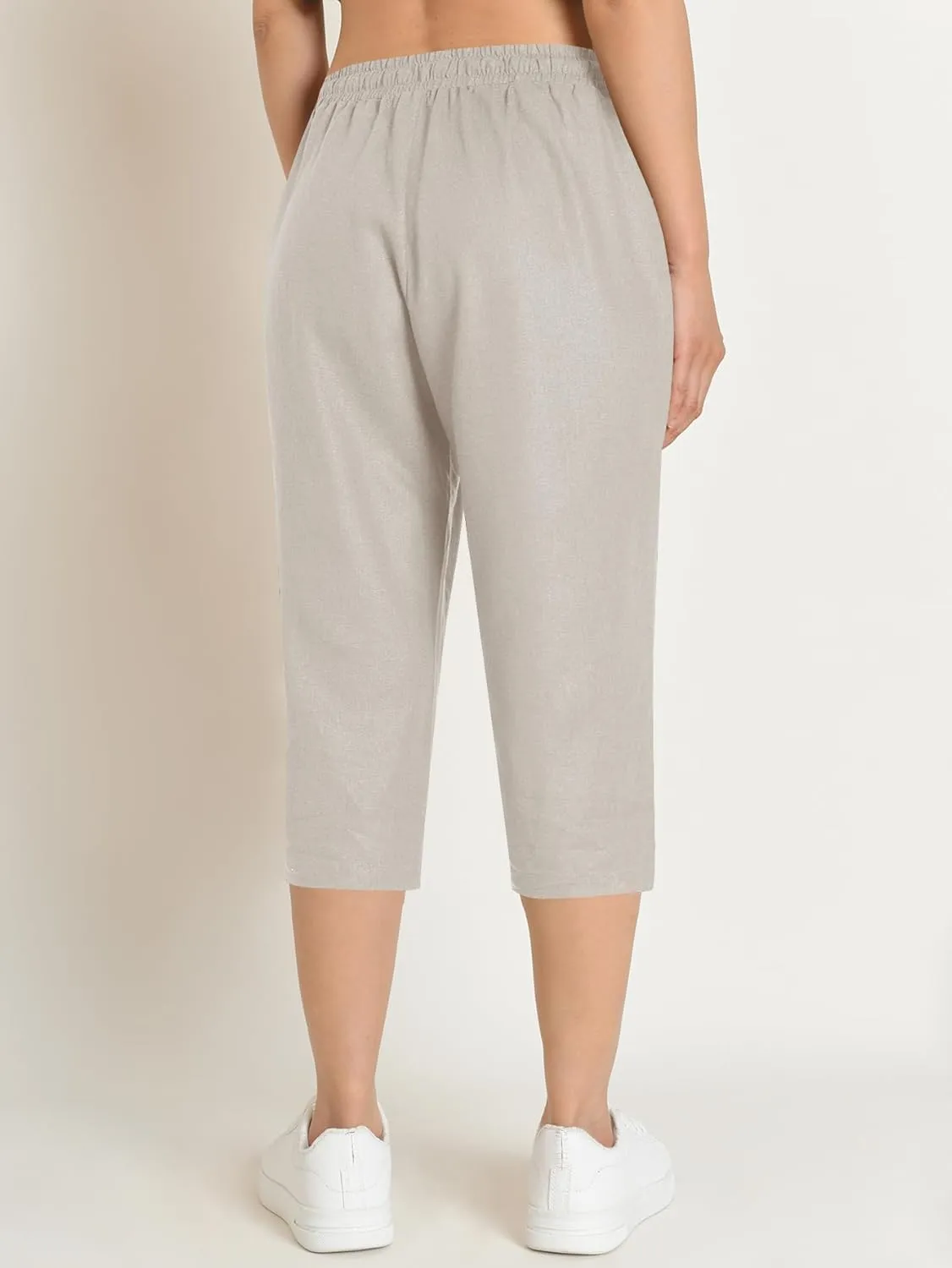 Weintee Women's Petite Linen Capris Capri Pants with Pockets