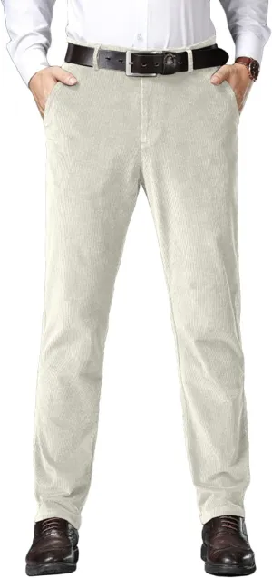 Wemaliyzd Men Casual Corduroy Work Cargo Pants Elastic Waist Suit Trousers