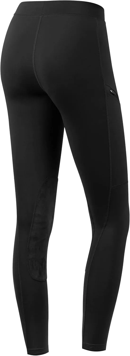 Willit Girls Horse Riding Pants Tights Kids Equestrian Breeches Knee-Patch Youth Schooling Tights Zipper Pockets