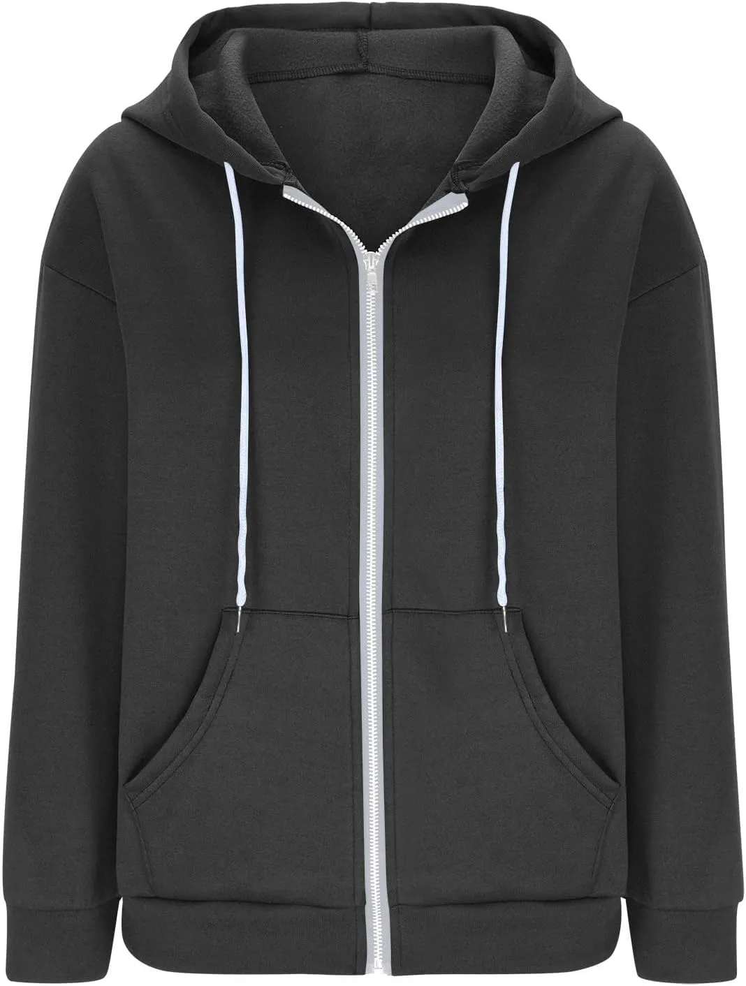 Wirziis Oversized Zip Up Hoodie for Women 2024 Fleece Jacket Fall Outfits Casual Hooded Tops Teen Girls Drawstring Cardigan