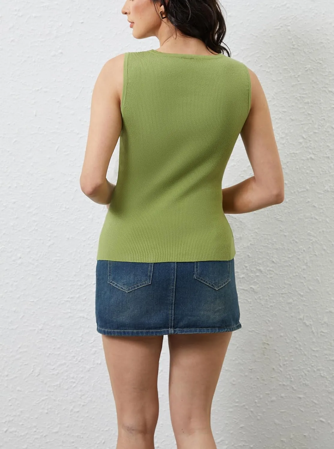 Women Asymmetrical Button Down Side Split Sweater Tank Top Sleeveless Boat Neck Solid Slim Side-Button Rib Knit Vest