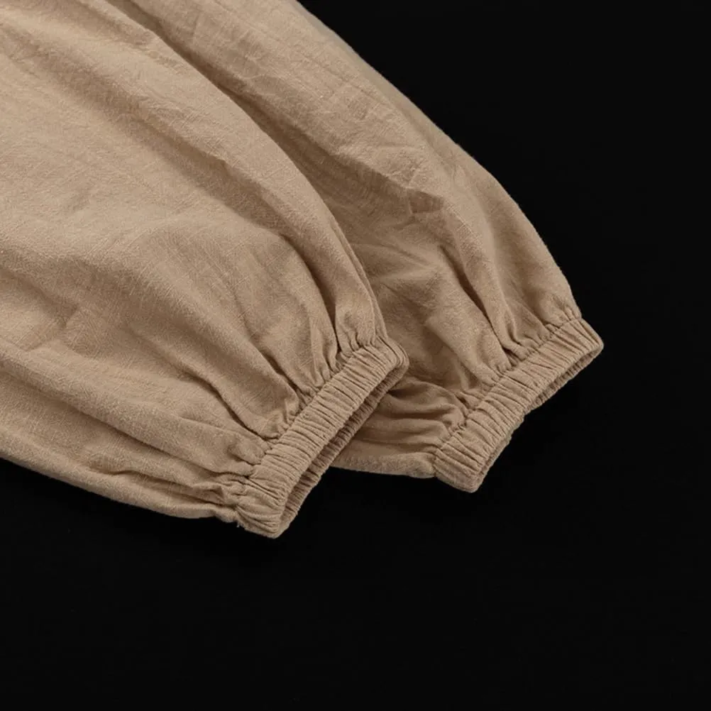 Women Casual Loose Linen 2 Piece Sets Women Outfit Puff Long Sleeve Tie Up Blouse High Waist Long Skirts Set