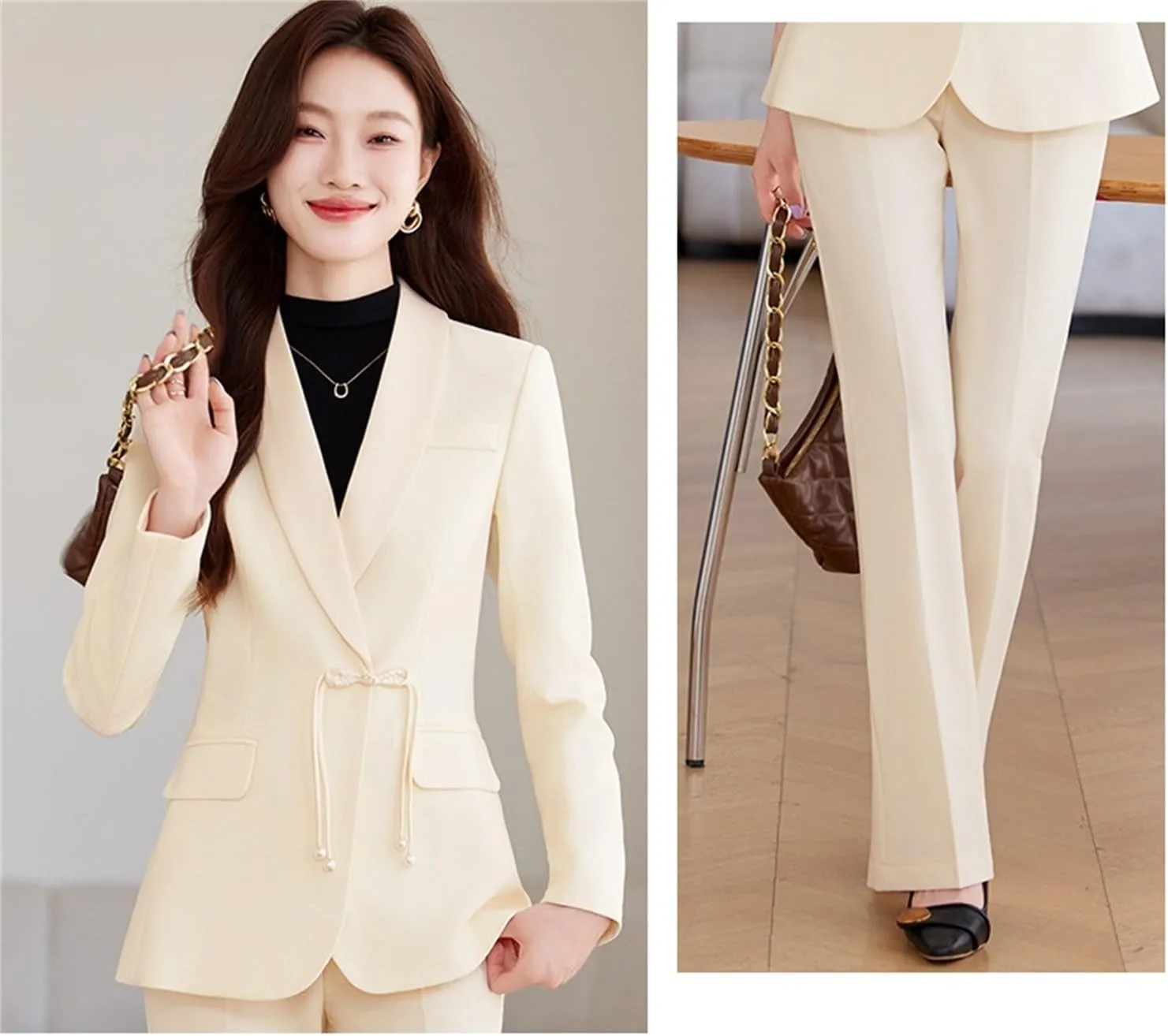 Women Elegant Pant Suit 2 Piece Set Office Ladies Female Business Work Wear Formal Blazer Jacket and Trouser