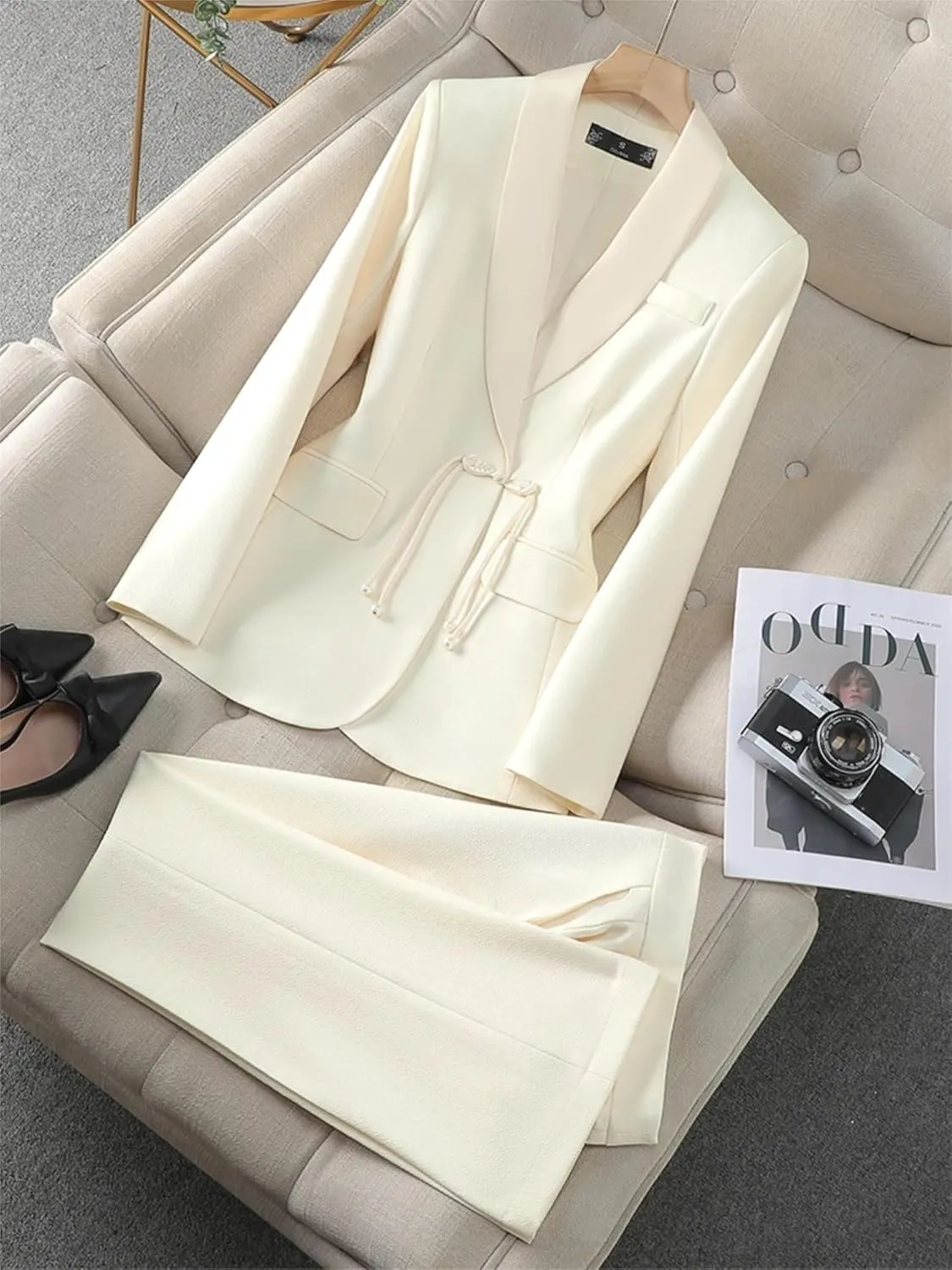 Women Elegant Pant Suit 2 Piece Set Office Ladies Female Business Work Wear Formal Blazer Jacket and Trouser