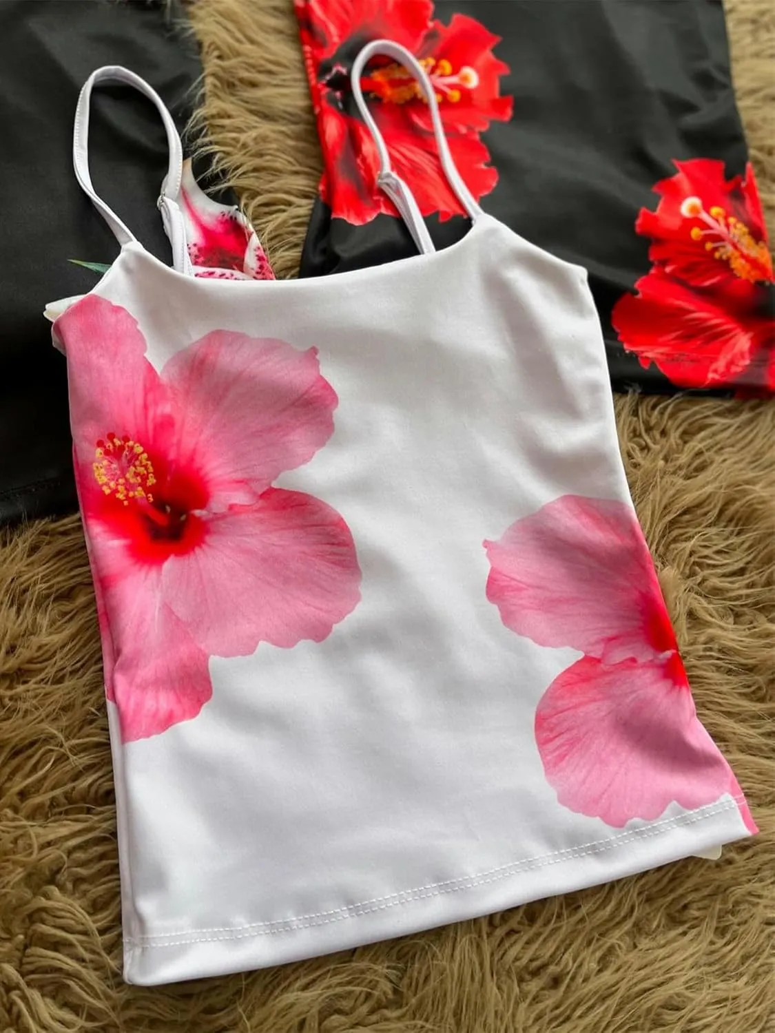 Women Floral Print Tank Cami Top Y2k Slim Spaghetti Strap Low Cut Sleeveless Camisole Vintage Aesthetic Streetwear