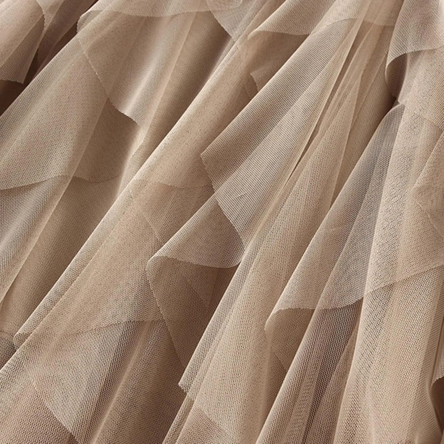 Women High Elastic Waist Mesh Layered Long Fairy Tulle Skirt Irregular Hem Pleated Tutu A-Line Midi Skirts
