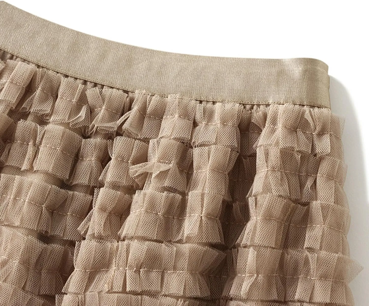 Women High Elastic Waist Mesh Layered Long Fairy Tulle Skirt Irregular Hem Pleated Tutu A-Line Midi Skirts
